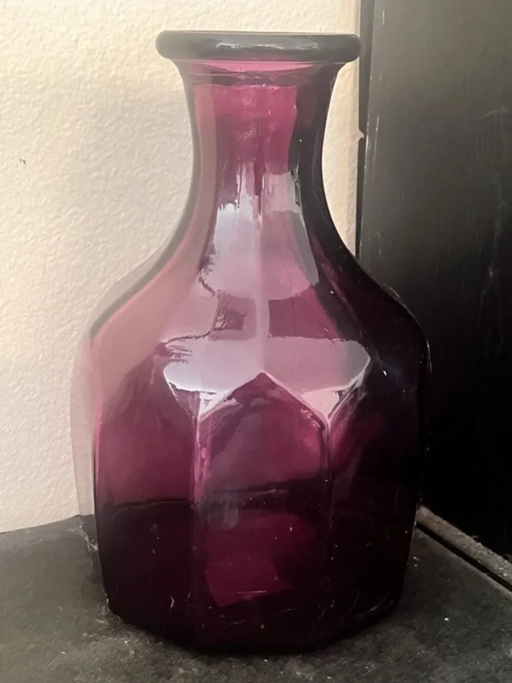 Vintage Purple Art Glass Vase with Fluted Rim